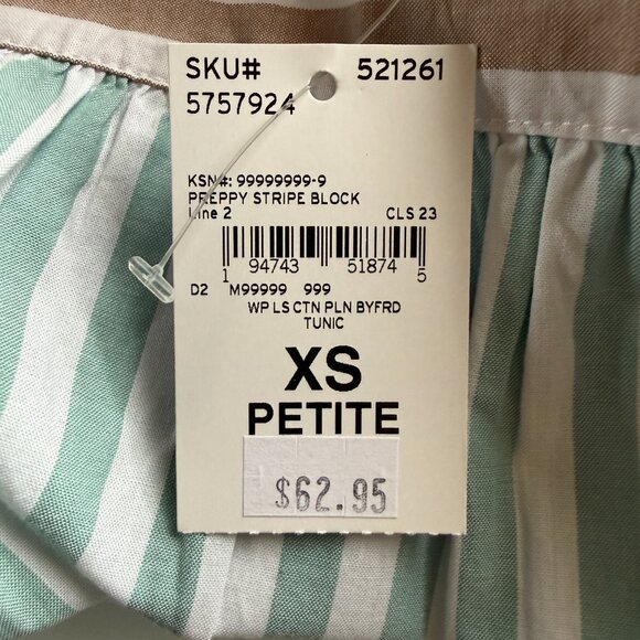 Lands' End preppy stripe boyfriend tunic long sleeve collared button down XSP - Picture 9 of 11